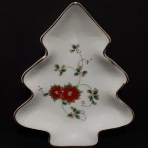 Vintage Poinsettia Tree Candy Dish Christmas Giftcraft Trinket Plate